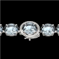 60 ctw Aquamarine & Micro VS/SI Diamond Bracelet 14k White Gold - REF-945X5A