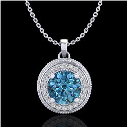 1.25 ctw Fancy Intense Blue Diamond Art Deco Necklace 18k White Gold - REF-132M8G