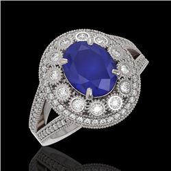 4.55 ctw Certified Sapphire & Diamond Victorian Ring 14K White Gold - REF-143G6W