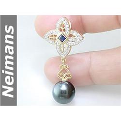 Vintage 2.25 ct Sapphire, Peridot & Diamond Pendant 14k