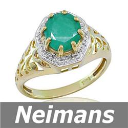 Gem Certified 1.00 ct Emerald & White Sapphire Ring 14K