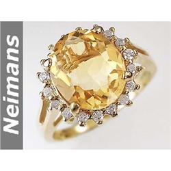 Certified Gem 8.25 ct Citrine & Diamond Ring 14kt Gold