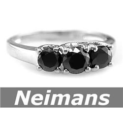 Gem Cert 1.25 ct Black Diamond 3-Stone Anniversary Ring