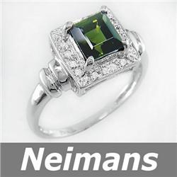 Vintage Gem 1.50 ct Green Tourmaline & Diamond Ring 14k