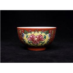 Coral Red Famille Rose Bowl, Daqing-Guangxu-Nianzhi Mark
