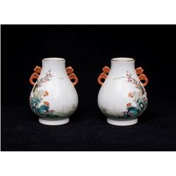 Pair of Famille Rose Porcelain Zuns, Hongxian-Nianzhi Mark