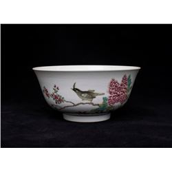 Famille Rose Floral and Bird Bowl, Daqing-Daoguang-Nianzhi Mark