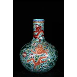 Enameled Floral Dragon Pattern Bottle Vase, Yongzheng-Nianzhi Mark