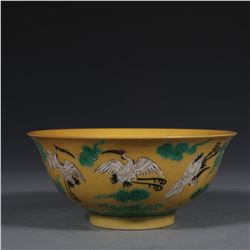 Plain Tricolour Crane Bowl, Daqing-Yongzheng-Nianzhi Mark