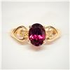 Image 2 : 10K Yellow Gold Grape Garnet(1.2ct) Diamond(0.03ct) Claw Setting,1 Purplish Red Garnet, 2 Diamond(Si