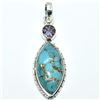 Image 1 : Silver Turquoise Amethyst(8.1ct) Pendant (~weight 3.65g), Suggested Retail Value $200