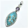 Image 3 : Silver Turquoise Amethyst(8.1ct) Pendant (~weight 3.65g), Suggested Retail Value $200