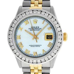 Rolex Mens 2 Tone MOP Roman 3 ctw Channel Set Diamond Datejust Wristwatch