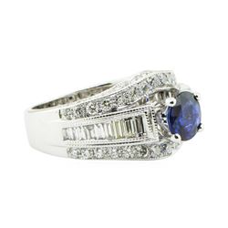 2.49 ctw Round Brilliant Blue Sapphire And Diamond Ring - 14KT White Gold