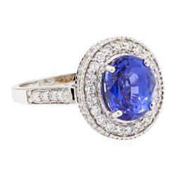 5.17 ctw Oval Mixed Blue Sapphire And Round Brilliant Cut Diamond Ring - 18KT Wh