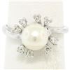 Image 1 : 14K White Gold 7.5mm Cultured Pearl & 8 Single Cut Diamond Petite Cluster Ring