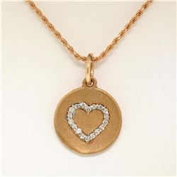 14K Rose Gold 0.13 ctw Diamond Open Heart Disc Pendant w/ 16" Rope Chain