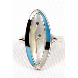 Zuni Sterling Inlay Ring, Size 10