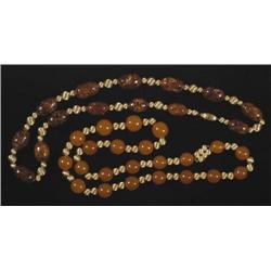 1 PAIR OF AMBER AND GOLD BEAD NECKLACES, each