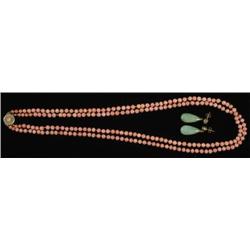 1 CORAL DOUBLE STRAND NECKLACE with 14k clasp