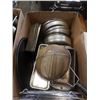 Image 2 : 2 BOXES OF COOKWARE, STRAINERS, BAKEWARE AND MORE