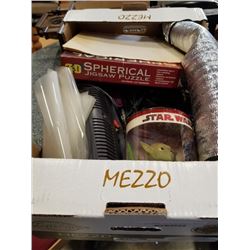 Box of star wars yoda, spherical puzzle and more