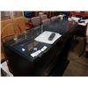 Image 3 : BLACK AND GLASS FIREPLACE MANTLE WITH ELECTRIC FIREPLACE INSERT