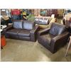 Image 8 : BROWN NATUZZI LEATHER LOVESEAT AND ARMCHAIR