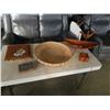 Image 1 : WOVEN BASKET, WOOD BOWL, COASTER SET AND STONE LIDDED DISH