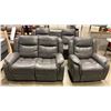 Image 1 : BRAND NEW 3 PIECE GREY AIR LEATHER RECLINING SOFA SET - RETAIL $2699 ROCKER RECLINER, LOVE SEAT, AND