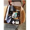 Image 1 : Box of vintage cameras, electronics and laptop
