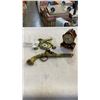 Image 1 : BRASS WALL HANGINGS - GUN MOTIF AND THORENS GERMAN MECHANICAL CLOCK
