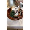 Image 1 : 2 NATIVE CARVINGS, FIGURE, SIGNED TILE, AND WOODEN BOWL