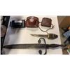 Image 1 : 3 antique cameras with antique sword and knife