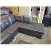 Image 2 : BRAND NEW 4 PIECE GREY AIR LEATHER SECTIONAL SOFA W/ REVERSIBLE CHAISE AND STORAGE OTTOMAN - RETAIL 