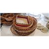 Image 7 : CANDLE STAND, CORNINGWARE, LARGE POT, WOOD BOWL AND WICKER BOWLS AND TABLE LAMP