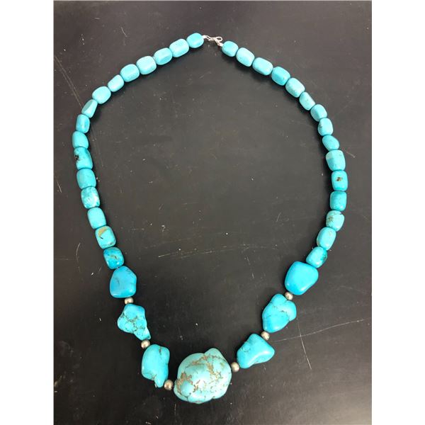 Navajo Hand Made Block Turquoise Nugget Necklace