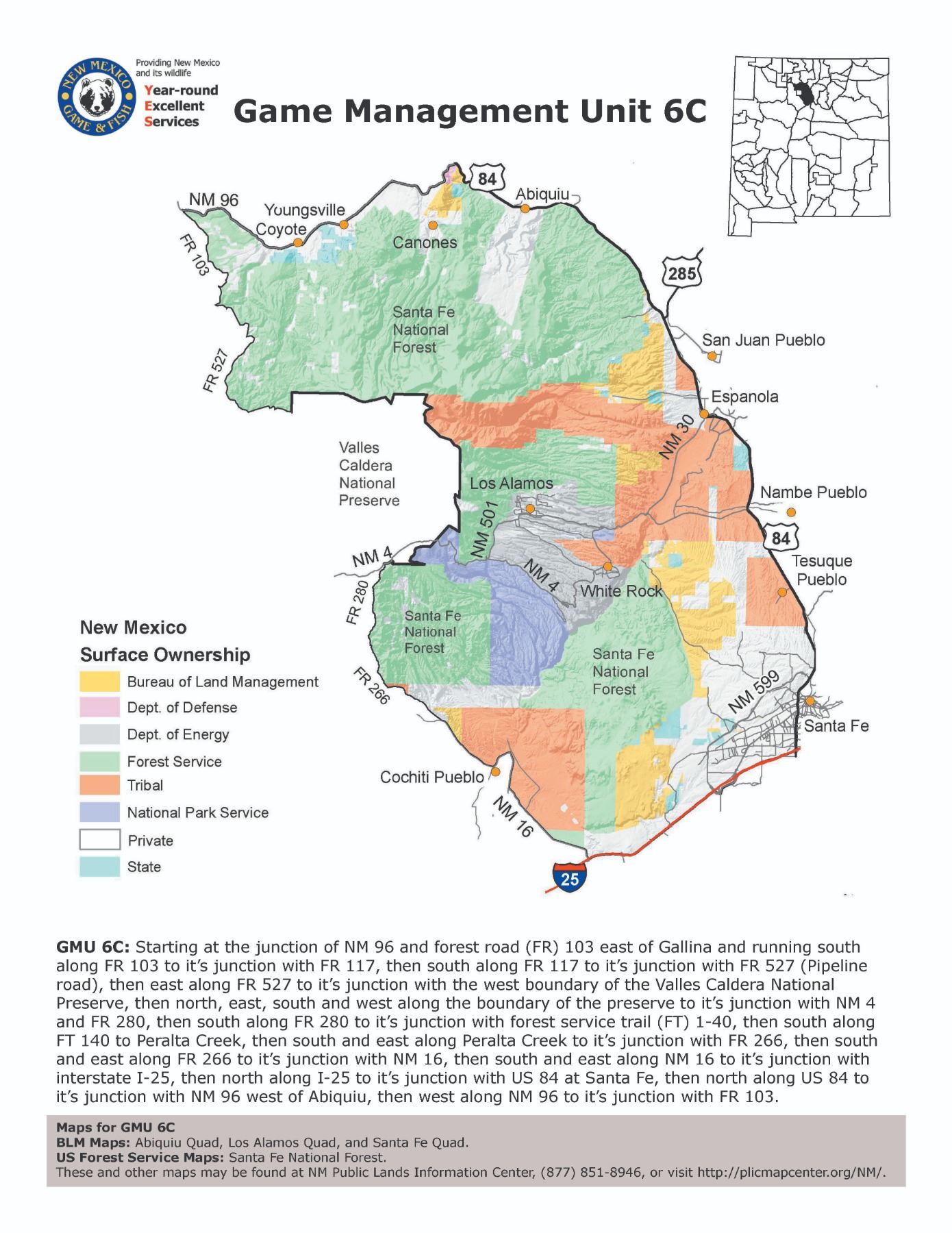 Hunting Map Cow Cow Elk Hunt In Unit 6c in Northern New Mexico for 3 Hunters