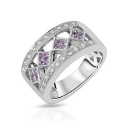 Natural 0.68 CTW Pink Sapphire & Diamond Ring 14K White Gold - REF-81R2K