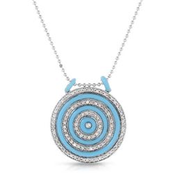 Natural 3.68 CTW Turquoise & Diamond Necklace 14K White Gold - REF-119H7W