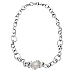 Natural 22.69 CTW Pearl & Diamond Necklace 18K White Gold - REF-589M5F