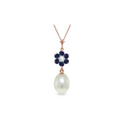 Genuine 4.53 ctw Pearl, Sapphire & Diamond Necklace 14KT Rose Gold - REF-30M9T