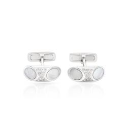 Natural 2.16 CTW Conch & Diamond Cuff Links 14K White Gold - REF-118H8W