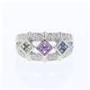 Image 1 : Natural 0.79 CTW Multi-Sapphire & Diamond Ring 14K White Gold - REF-71Y3N