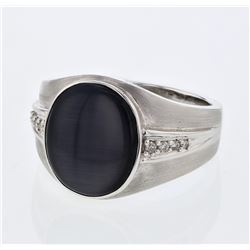 Natural 6.15 CTW Cat's Eye & Diamond Ring 14K White Gold - REF-80H3W