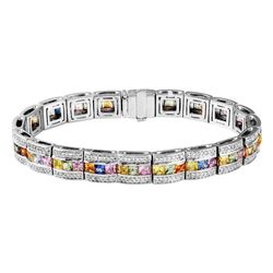 Natural 12.35 CTW Multi-Sapphire & Diamond Bracelet 14K Gold - REF-347X4T