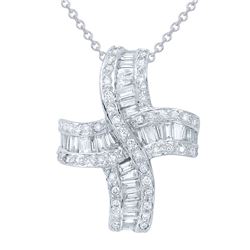 Natural 0.87 CTW Baguette & Diamond Necklace 18K White Gold - REF-134X3T