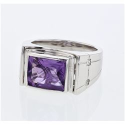 Natural 3.34 CTW Amethyst & Princess Diamond Ring 14K White Gold - REF-86T4X