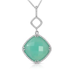 Natural 8.55 CTW Agate & Diamond Necklace 14K White Gold - REF-40W5H