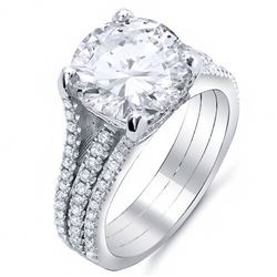 Natural 6.22 CTW Split Shank Round Cut Diamond Engagement Ring 14KT White Gold